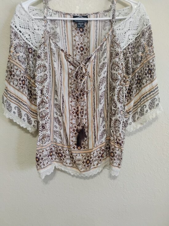 Angie Tops - Angie Boho Peasant Top Small Lace Tassel Floral Festival Blouse